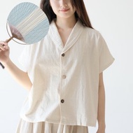 【棉質手工藍染】法式領寬鬆/舒適肌理襯衫