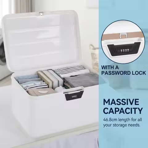 Lockable Storage Containers Bin with Combination Lock 37L Large Capacity Plastic Locking File Box fo