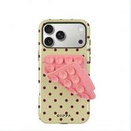 1pc Light Yellow Background With Burgundy Polka Dot Phone Case + Suction Cup Design, Phone 17 Pro Ma