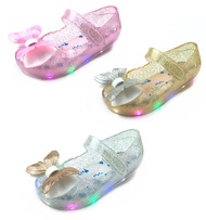 Japanese and Korean New Jelly Led Magic Flashing Light Sandals Women Middle Children Mermaid Bow Princess Baby Peep Toe Shoes