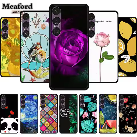 3D Flower Case For Sony Xperia 1 VII VI V IV III Phone Cover Black Bumper Shell Emboss Case Xperia1 