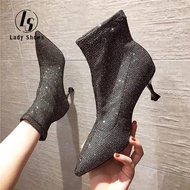Boots with heels stilleto heels Pointed Toe Short boots female 2021 spring and autumn new Korean ver
