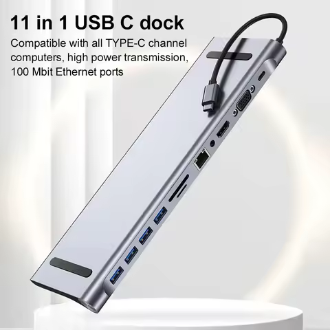 11/12-in-1 Type C Dock USB C Hub 3.0 Splitter Multiport Adapter 4K RJ45 SD/TF VGA HDMI-compatible La