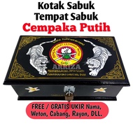 Kotak Sabuk Mori Cempaka Putih Dari Kayu Jati Motif Ukir Warna Harimau Macan Putih (FREE UKIR NAMA) 