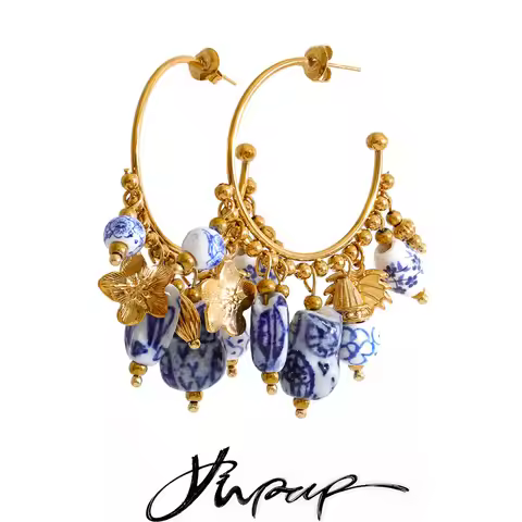 Yhpup 2026 Exclusive Stainless Steel Ceramic Flower Drop Charm Earrings Trendy Handmade France Summe
