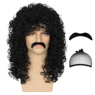 Miss U Hair Mens Wig 70S 80S Mullet Wig Rockstar Wigs For Men Slash Wig Long Black Curly Halloween Party Costume Wig