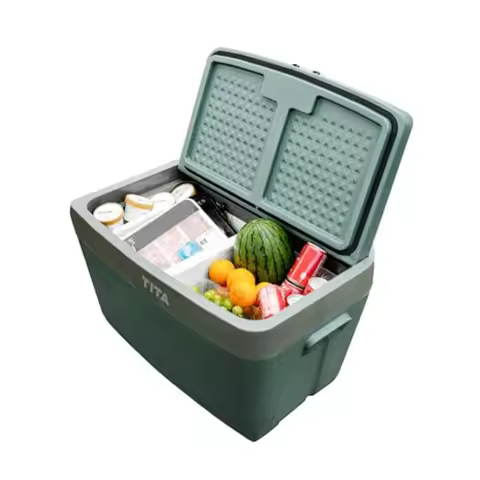 Car refrigerator for Tesla Model Y Juniper: Qt 42 dual-zone 12V portable fridge freezer, rapid cooli