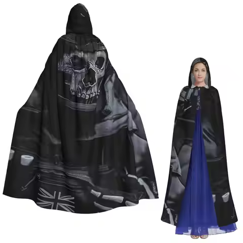 Simon Ghost Riley Long Hooded Cloak Witch Medieval Costume Cosplay Cape HalloweenParty Adult Unisex