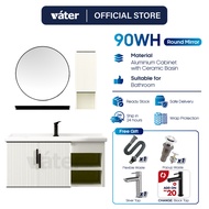 [VATER] 90WH Round Mirror Aluminium Bathroom Cabinet Ceramic Basin Sink Bathroom Set Tandas Kabinet Sinki Bercermin.