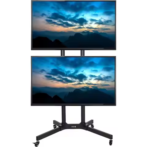 Mobile TV Cart or 32 to 65 inch Dual Sns up to 70 lbs Each, LCD LED OLED 4K Smart lat and Curved Pan