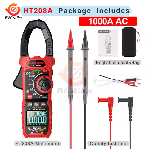 HT208A HT208D Digital Clamp Multimeter 1000A 1000V AC DC Voltage Inrush Current Pliers Voltmeter Amm