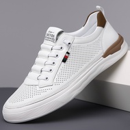 Men Men's B7188-1 Genuine Leather Hollow Casual White Shoes Trendy Shoes Sneakers Men's Shoes BC2D