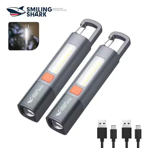 1pc Smiling Shark SD1023 LED Torch Light XPE Super Bright Flashlight with Hook Camping Light Recharg