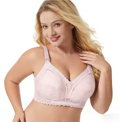 Plus Size EFG Cup Lace Trim Maternity Nursing Bra Full Coverage One-Hand Release Clips Comfortable B