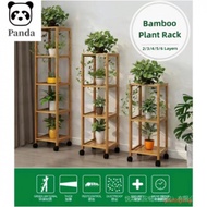 [48H Shipping]JINSHENG Wooden Plant Rack With Wheels / Multilayer Plant Stand / Floor Flower Pot Stand /Bamboo Flower Pot Rack / Flower Stand /Plant Shelf /Plant Display Rack NPLO