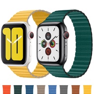 [HOT JUXXKWIHGWH 514] สายหนังสำหรับ Apple Watch Band 44มม. 40มม. IWatch Band 41มม. 45มม. สร้อยข้อมือแม่เหล็ก Apple Watch 3 4 5 Se 6 7 41 45มม.