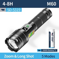 ไฟ SD5319ฉลามยิ้มไฟฉาย LED 5โหมดสว่างพิเศษ M60 7000LM ไฟฉายชาร์จไฟได้ Type-C กันน้ำไฟแคมป์นอกสถานที่
