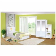 Raminthra Furniture  ชุดห้องนอนระแนงไฟ ฟุต เตียง 3.5 ฟุต + ตู้เสื้อผ้าบานเลือน 120 cm + โต๊ะแป้ง60 cm  ( สีขาว ) Bedroom Set