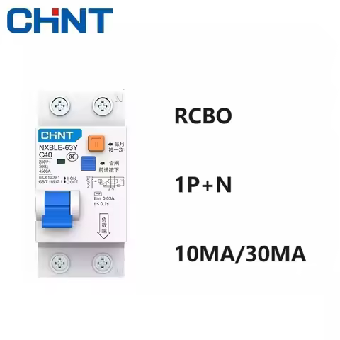 CHINT NXBLE-63Y 10MA 30MA 6A 10A 16A 32A 40A 63A 0.03A 0.01A RCBO 1P+N Residual Current Circuit Brea