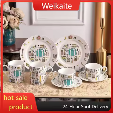 European Bone China Coffee Cup Tiffany Color Series Afternoon Tea Cup Saucer Mug Breakfast Set Gift 