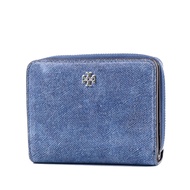 TORY BURCH EMERSON Suede Tannin Brush Color Button Type Folio Short Clip-Tannin Blue [American Genui