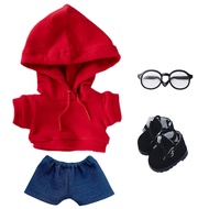 niannyyhouse Loose Solid Hoodie Jeans Glasses Tall Leather Shoes 10cm 15cm 20cm Plush Doll Clothes S