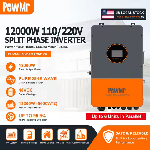 PowMr 12KW 48V Split Phase Solar Inverter 110/220V Pure Sine Wave Max 13200W PV Power for Off-Grid E