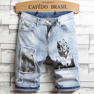 New Fashion Men Denim Shorts Floral pant short pant Short jeans Knee Length pant Casual Shorts Men J