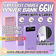 SG READY STOCK Fast Charge Power Bank 20000mAh/30000mAh PD Fast Charging Built in Cables Portable Charger Large Capacity