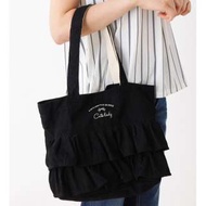 日本 passage mignon 黑色 燈芯絨布 摺花 手挽袋