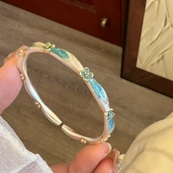 999 Sterling Silver Bracelet Open Osmanthus Bracelet Ethnic Style Silver Bracelet Jewelry