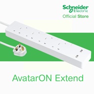 Schneider Electric- AvatarOn Trailing socket with individual switch & USB, 4 gang, 3Meters (extensio