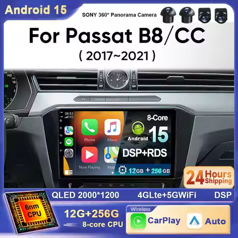 For VW Passat B8 2015 2016 2017-2020 android 15 Wireless Car Play Android Auto Car Radio 4G Multimed