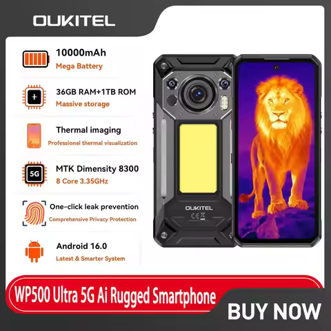 OUKITEL WP500 Ultra Rugged Smartphone AI Thermal Imaging Camera Privacy Button Dimensity 8300 108MP 