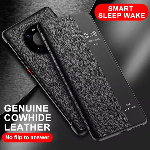 Genuine Leather Flip Cover For Huawei Mate 60 50 40 Pro+ RS Mate 30 20 10 Pro Case Original Mirror S