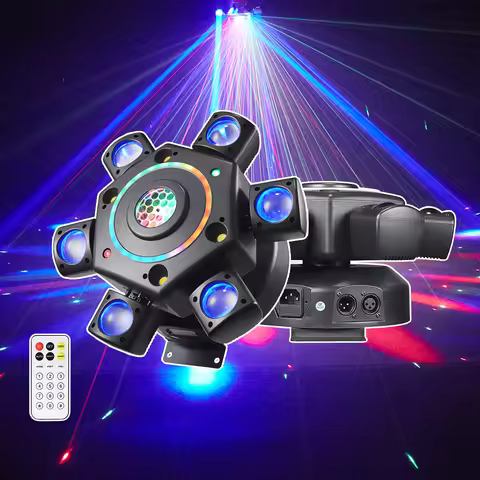 100W Moving Head Disco Light LED RGBW Remote DMX Control Sound 6-Arm Bee Eye Lyre Beam DJ Mobile Par