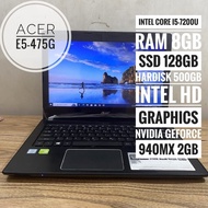 READY, LAPTOP GAMING ACER ASPIRE E5-475G RAM 8GB SSD 128GB HDD 500GB