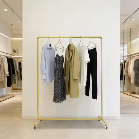 Garment Rack Clothes Display Stand 100lbs Load 120*40*160cm Gold with 4 Casters Brakes for Clothing 