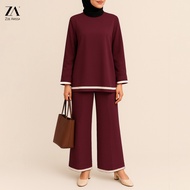 Alaira Top With Pants Hawana Blouse Set Muslimah Knitted Wear Pant Loose Straight Cut Airport Outfit