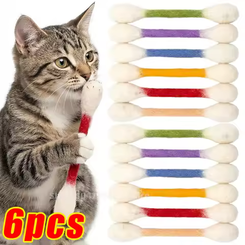 Double Headed Cotton Swab Oversized Cotton Swab Cat Anti-Boredom Durable Teething Chew Texture Light