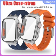Upgrade to Ultra case+rubber strap replacement accessories compatible for  Apple Watch series 8 7 6 45mm 41mm i watch se 5 4 44m