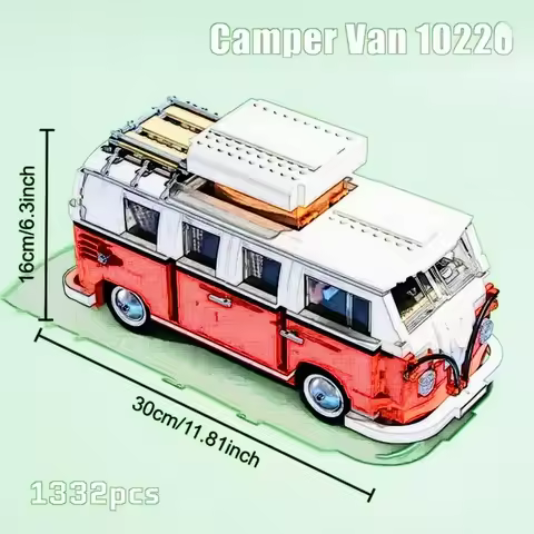 Hot Deals Red Car 1334pcs T1 Caravan Camping Car Bricks Bus Fit 10220 Model Building Blocks Boys Gir