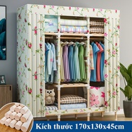 Fabric wardrobe, wooden frame hanging shelf with 3 compartments and 6 compartments, size 130x170x45c