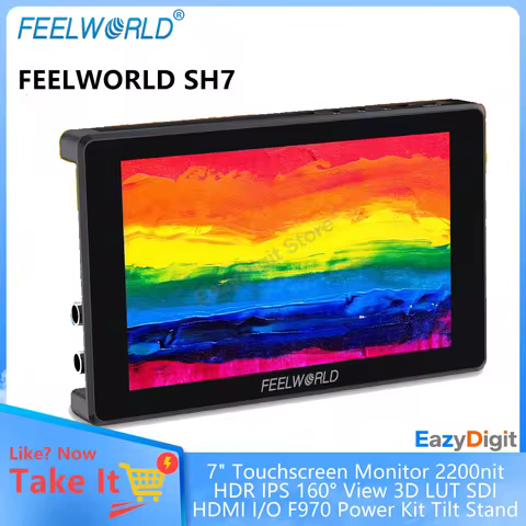 FEELWORLD SH7 7" Touchscreen Monitor 2200nit HDR IPS 160° View 3D LUT SDI HDMI I/O F970 Power Kit Ti