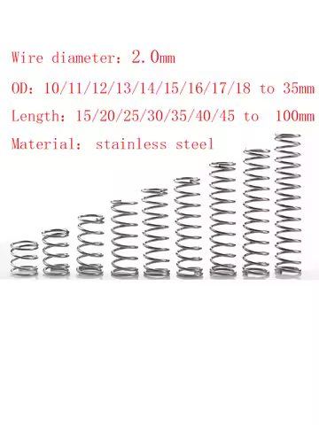 5pcs/Lot 2mm Stainless Steel Micro Small Compression Spring OD 10/11/12/13/14/15/16 to 35mm Length 1