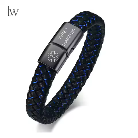 Personalized Leather Medical Alert ID Bracelet Custom Emergency Medical Bracelets for Men Titanium S