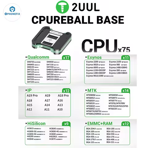 2UUL BH17 CPUREBALL BASE Magnetic Dual-Sided Reballing Platform Set with 75pcs CPU Stencil for iPhon