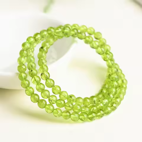 Natural Peridot Gemstone 3 Laps Round Beads Bracelet Women Men 4.5mm Stretch Green Olivine Gems Ston