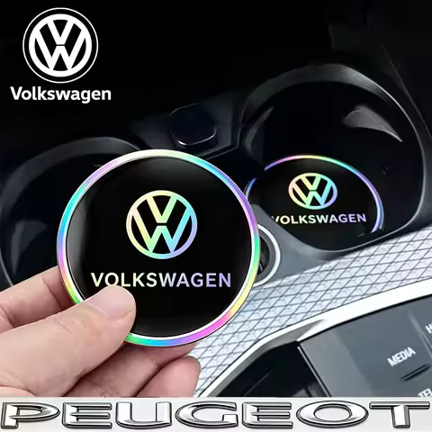 2Pcs Car Emblem Water Cup Pad Color Insulated Coasters Mat For VW Golf Tiguan T-Roc Polo Passat ID.4