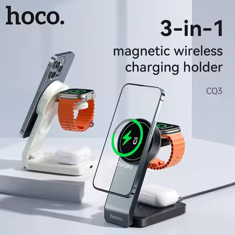 HOCO CQ3 3-in-1 Folding Magnetic Wireless Fast Charger Stand Holder For Iphone16 15 14 Pro Mobile Ph